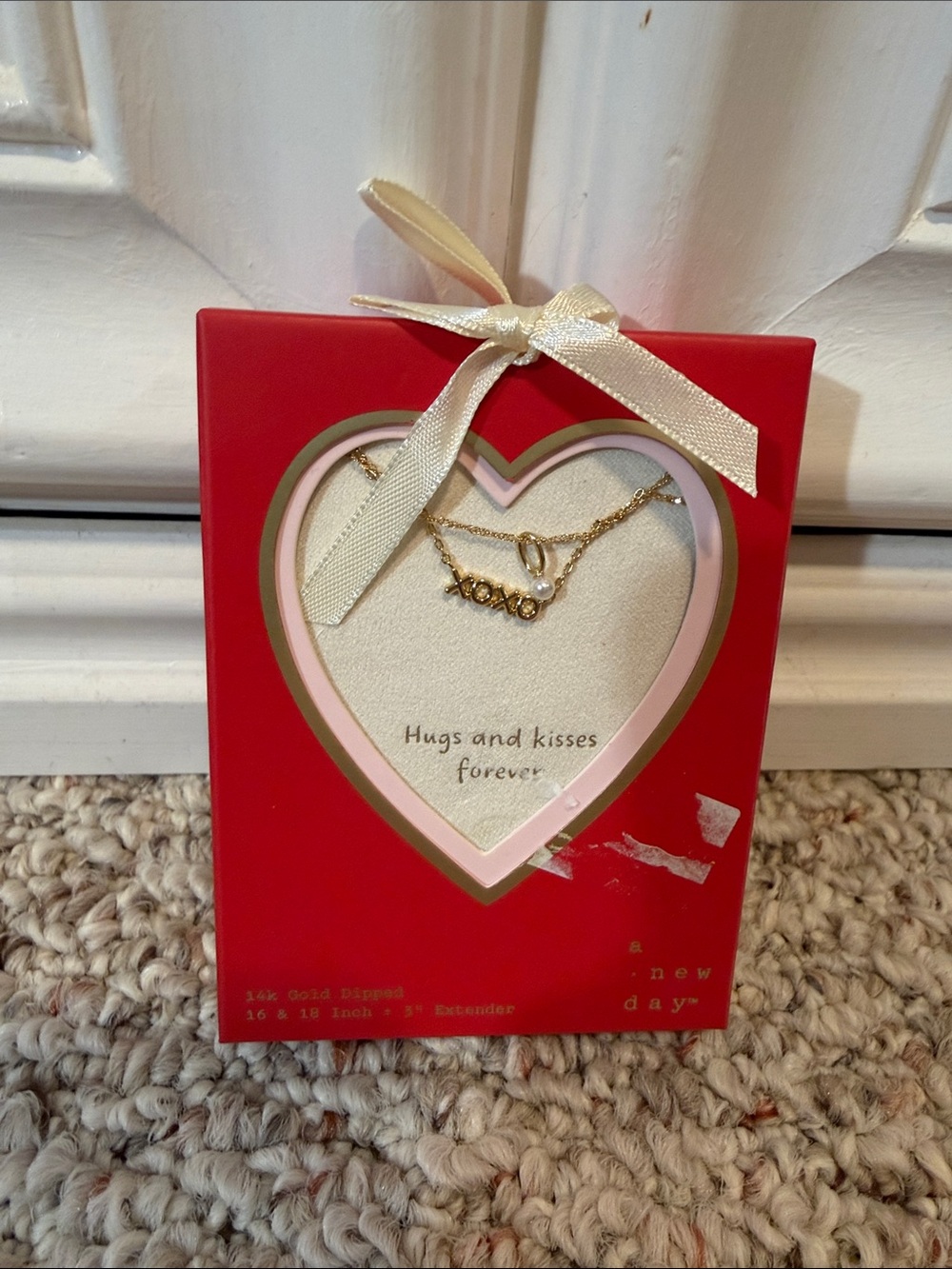 a new day Gold 'XOXO' Pendant Necklace with Ribbon Accent